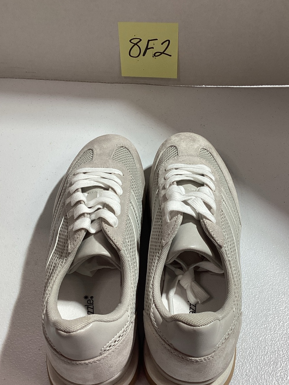 Shoe Dazzle women’s Lace-Up Sneakers in Light Gray and White